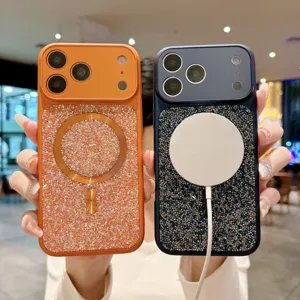 Luxury Rhinestone Magnetic Phone Case Compatible With iPhone 17 16 15 Pro Max Electroplated Large Window Camera Protector Case