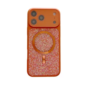 Luxury rhinestone magnetic phone case with camera protector, compatible with iPhone series.
