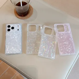 Funda de teléfono con textura de concha cuadrada IMD para iPhone 16 17 Pro Max protectora.