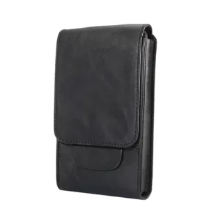 Étui de téléphone en cuir noir pour hommes, sac banane multifonctionnel pour usage quotidien.