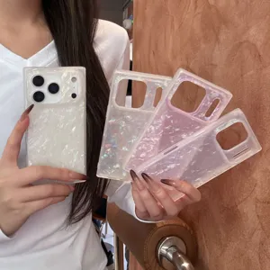 Funda de teléfono con textura de nácar cuadrada IMD para iPhone, cubierta protectora