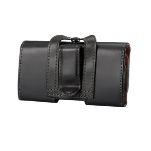 Étui de téléphone horizontal en cuir noir pochette de ceinture avec clip pour usage universel.