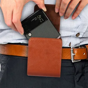 Sacoche de ceinture en cuir marron pour téléphone pliable, étui holster de protection.