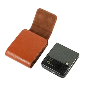Pochette de ceinture en cuir marron pour smartphones pliables, étui étui rétro universel.
