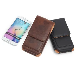 Universal vertical leather phone holster waist pouch belt clip case for smartphone brown black