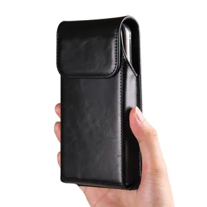Universal 7.2 inch vertical leatherette phone holster case flip pouch with belt loop