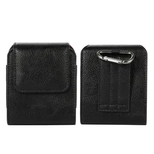 Étui de sac banane en cuir noir pour téléphone pliable avec clip de ceinture et mousqueton