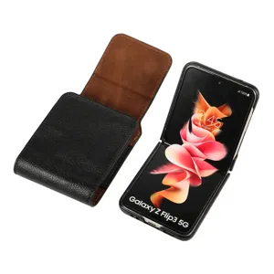 Pochette de ceinture en cuir noir pour téléphones pliables Z Flip3, étui portable.