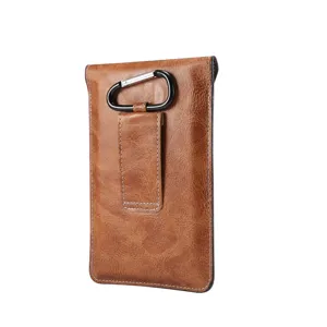 Herren Braune PU Leder Handy Tasche Gürtel Etui mit Karabiner Haken und Kartenfach Universal