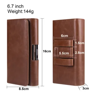 Heren verticale PU leer telefoon holster taille tas detail weergave met afmetingen maat.