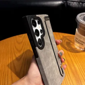 Fundas de teléfono de cuero ante retro de negocios con soporte de correa y diseño magnético Samsung.