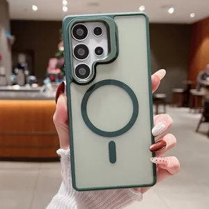 Coque magnétique antichoc avec support caméra pour Samsung S25 Ultra S24 Plus coque de protection