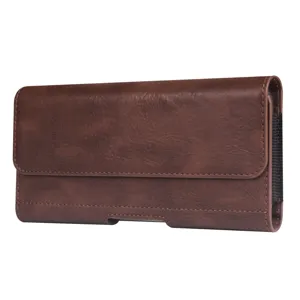 Braunes PU-Leder vertikales Handy Holster Etui mit Gürtelschlaufe und Verschluss.