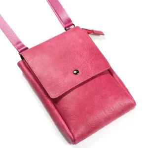 Pink vertical PU leather crossbody phone bag with strap for smartphone use main view