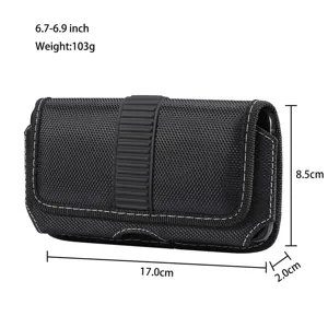 Men horizontal nylon phone belt pouch for 6.7-6.9 inch large smartphones wear resistant