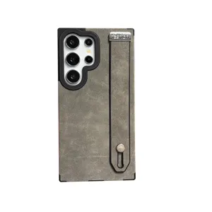 Funda de teléfono retro de ante de negocios con correa soporte para Samsung S25 Ultra