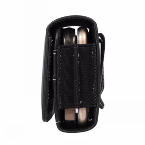 Men black PU leather belt holster phone pouch double layer side detail view design