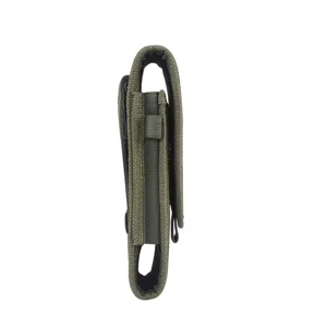 Pochette tactique de téléphone en nylon, vue latérale, étui utilitaire vert militaire.