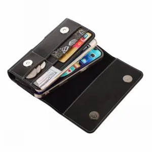 Men PU leather vertical phone holster belt bag with card slots for 5.5-6.7 inch smartphones.