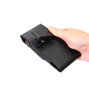 Universal vertical leather phone holster with belt clip, litchi pattern design for smartphone.
