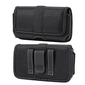 Men tactical nylon cell phone holster belt pouch horizontal wear case pocket black