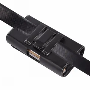 Men PU leather phone holster belt pouch universal 5.5-6.7 inch double layer vertical case black