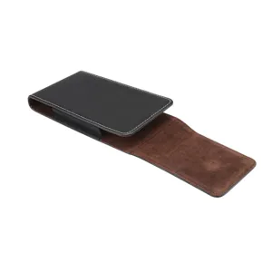 Vertikales Handy-Gürtelholster für Herren aus Leder mit weichem braunen Innenfutter für Alltag.