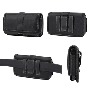 Men durable horizontal nylon phone holster with belt clip for outdoor work daily use.