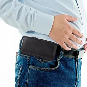 Men's leather belt phone holster pouch for 5.5-6.7 inch smartphones double layer brown