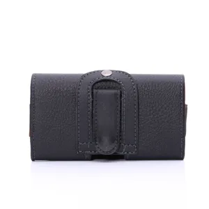 Schwarze Litschi Muster Leder horizontale Handy Gürteltasche Detail Nahaufnahme Ansicht.