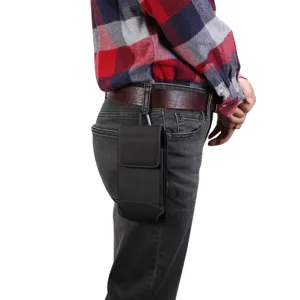 Vertikales Handy-Holster für Herren im Detail, strapazierfähige Gürteltasche aus Oxford.