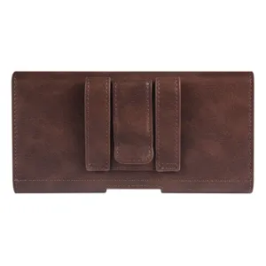 Dunkelbraune PU Leder universelle Handytasche Gürtelholster mit Doppelclip Detailansicht