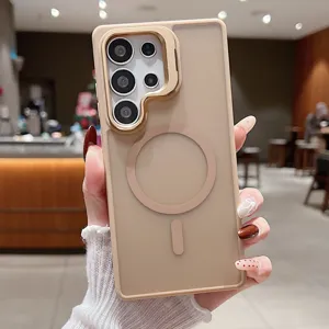 Coque de téléphone magnétique avec support d'objectif en métal, protection antichoc pour S24 S25.