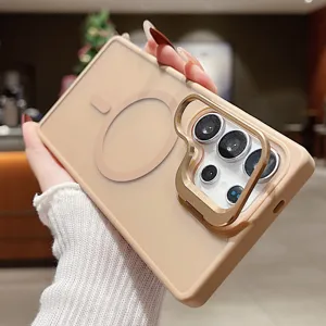Coque de téléphone magnétique douce avec support d'objectif en métal, protection Samsung.