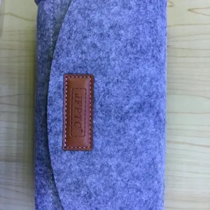 Grey felt phone pouch and clutch bag for daily use, stylish minimalist storage design.