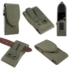 Étui de téléphone tactique pour ceinture, pochette militaire robuste avec porte-stylo et velcro.