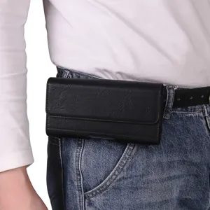 Schwarze PU Leder Universal Handytasche Detailansicht, praktische Gürteltasche.