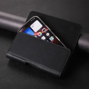 Schwarze PU Leder Universal Handy Gürteltasche Etui mit Clip, robuste Schutzhülle für Smartphones.