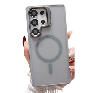 Coque de téléphone magnétique effet peau avec support de caméra pour Samsung Galaxy.