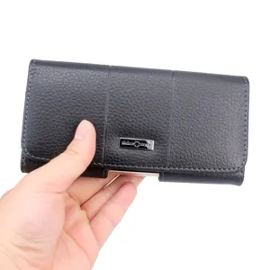 Sac de taille pour téléphone en cuir noir pour homme avec boucle de ceinture.