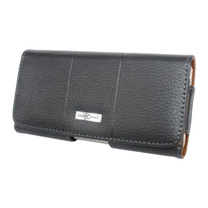 Holster De Téléphone En Cuir De Vachette Pour Hommes Clip De Ceinture Horizontal Fermeture Magnétique Sac De Taille Noir
