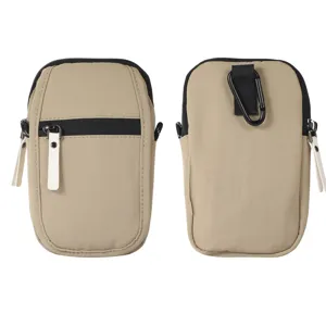 Mini borsa a tracolla multifunzione, resistente borsa kaki in tessuto con zip e moschettone.