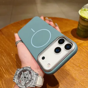 Detailed view of the magnetic phone case featuring a metal camera frame and slim PC design.