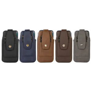 Fundas de cuero PU vertical para teléfono con ranuras para tarjetas y trabilla para cinturón.