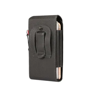Funda vertical de cuero para teléfono con clip para cinturón y patrón de litchi universal