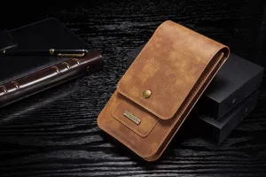 Universelle braune Leder Handytasche Gürteltasche mit Doppelschicht und Gürtelschlaufe.