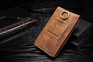 Vintage Leder Handy Holster Gürteltasche mit Metallring für 6.5 Zoll Smartphone Detail