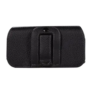 Schwarze Leder Handytasche mit Gürtelclip, Litschi Muster Gürtelholster für Smartphone.