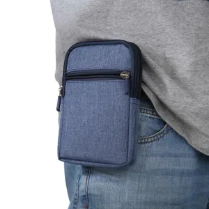 Waterdichte canvas mobiele telefoon heuptas met ritsvakken voor dagelijks buitengebruik.