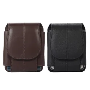 Bolsa de Cintura Universal de Cuero de Vaca para Teléfono Plegable Funda de Cinturón Cubierta Magnética Flip Holster Vertical